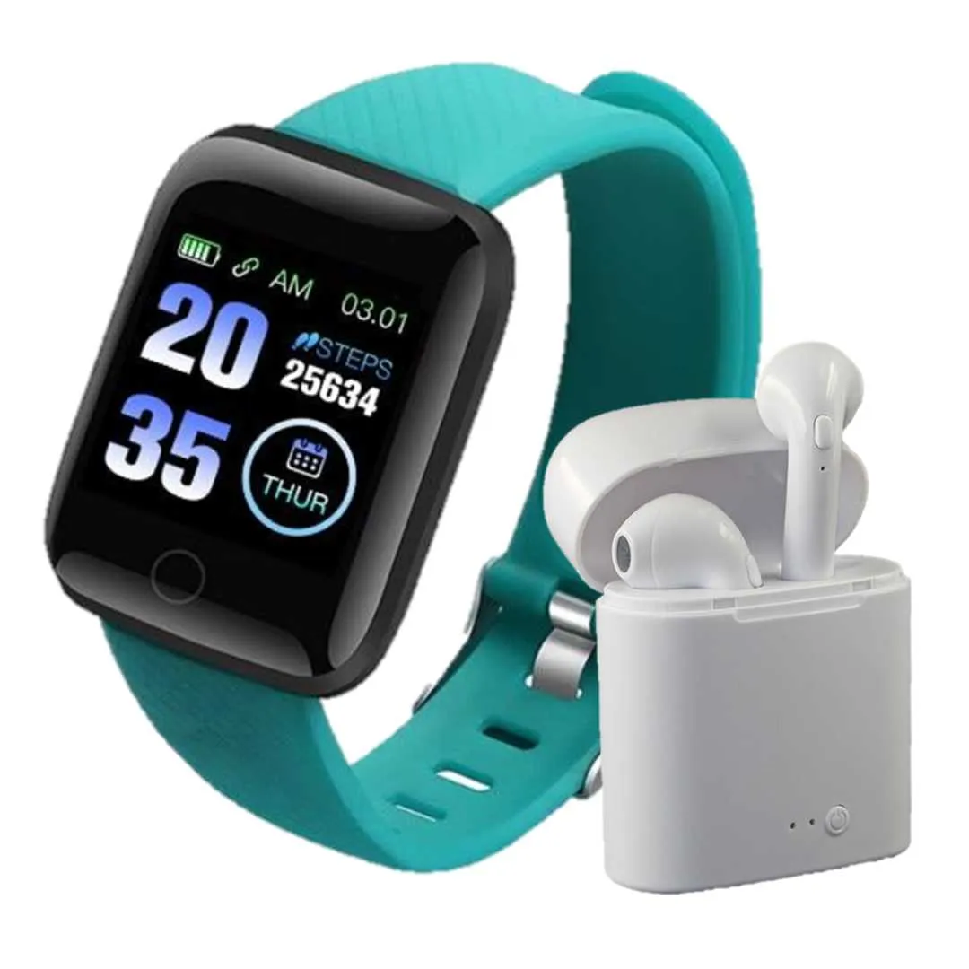 116 Plus Smart Fitness Watch   i7 TWS Wireless Earbuds/Earpieces with Mic & Charger Box