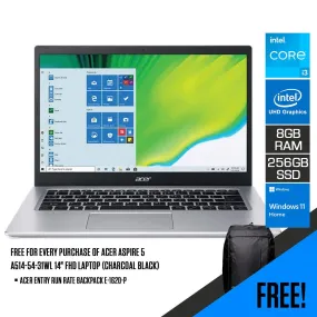 ACER ASPIRE 5 A514-54-31WL LAPTOP (CHARCOAL BLACK) | 14" FHD | i3-1115G4 | 8GB DDR4 | 256GB SSD | UHD GRAPHICS | WIN11 W/ FREE ACER ENTRY RUN RATE BACKPACK E-1620-P