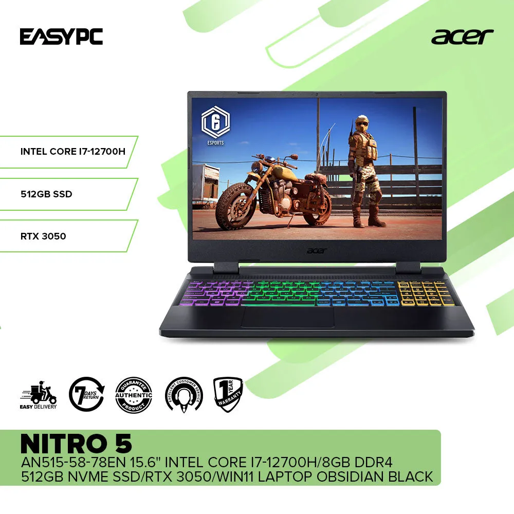 Acer Nitro 5 AN515-58-78EN 15.6" Intel Core i7-12700H Win11 Laptop Obsidian Black