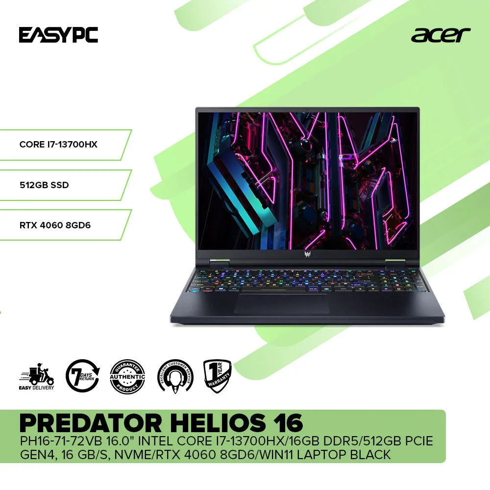 Acer Predator Helios 16 PH16-71-72VB 16.0" Intel Core i7-13700HX Win11 Laptop Black