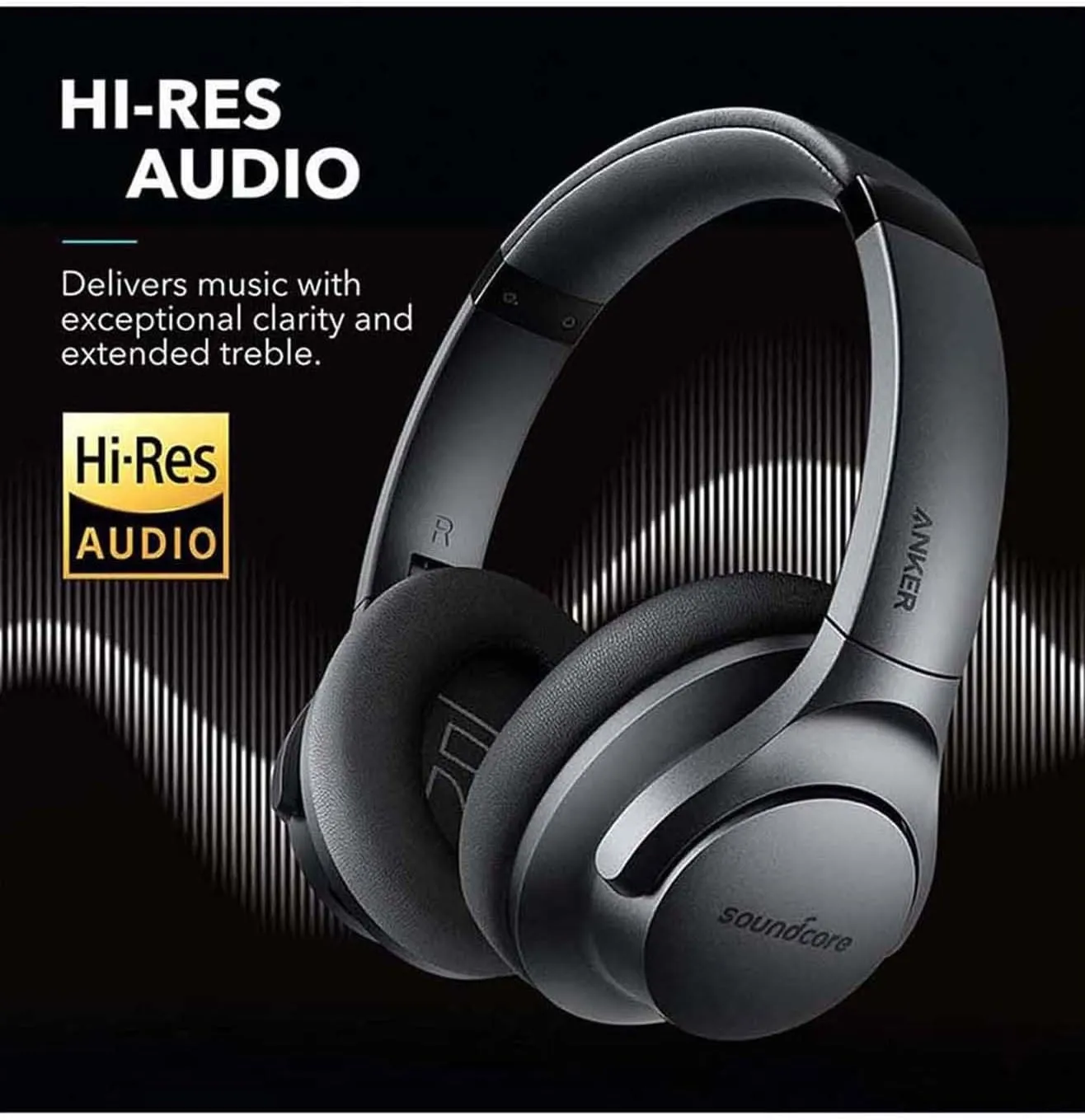 Active Noise Cancelling Headphones, Wireless Over Ear Bluetooth Headphone, 60H Playtime, Hi-Res Audio, Deep Bass, Memory Foam Ear Cups