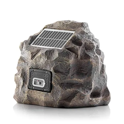 Alpine Corporation Waterproof Bluetooth Solar-Powered Outdoor Wireless Rock Speaker, Gray