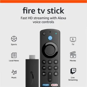 Amazon Fire TV Stick, HD, sharp picture quality, fast streaming, free & live TV, Alexa Voice Remote with TV controls (2nd Gen)