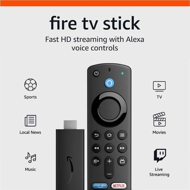 Amazon Fire TV Stick, HD, sharp picture quality, fast streaming, free & live TV, Alexa Voice Remote with TV controls (2nd Gen)