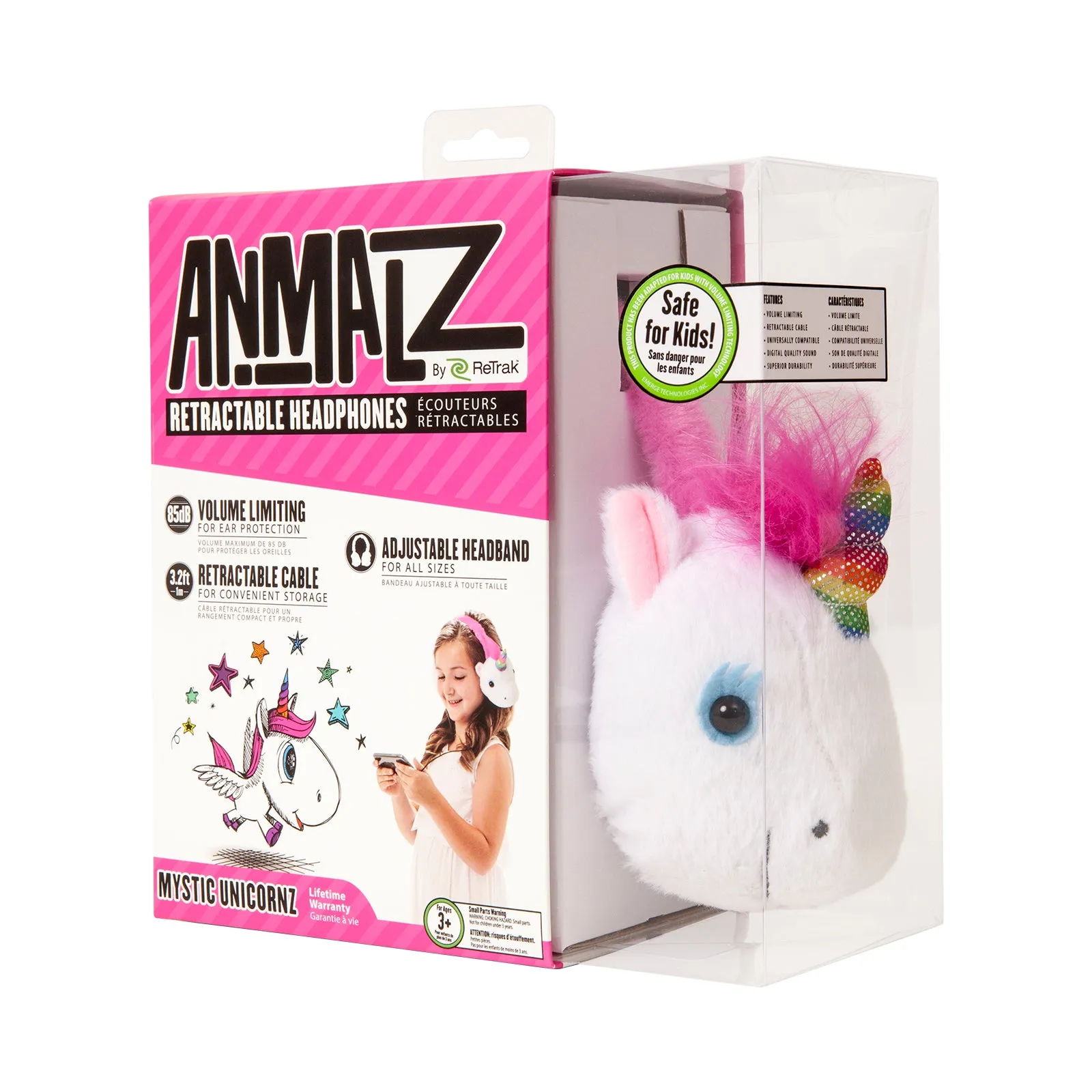 Animalz Ear Headphones Unicorn | Over-the-Ear Headphones | Retractable Headphones Cable