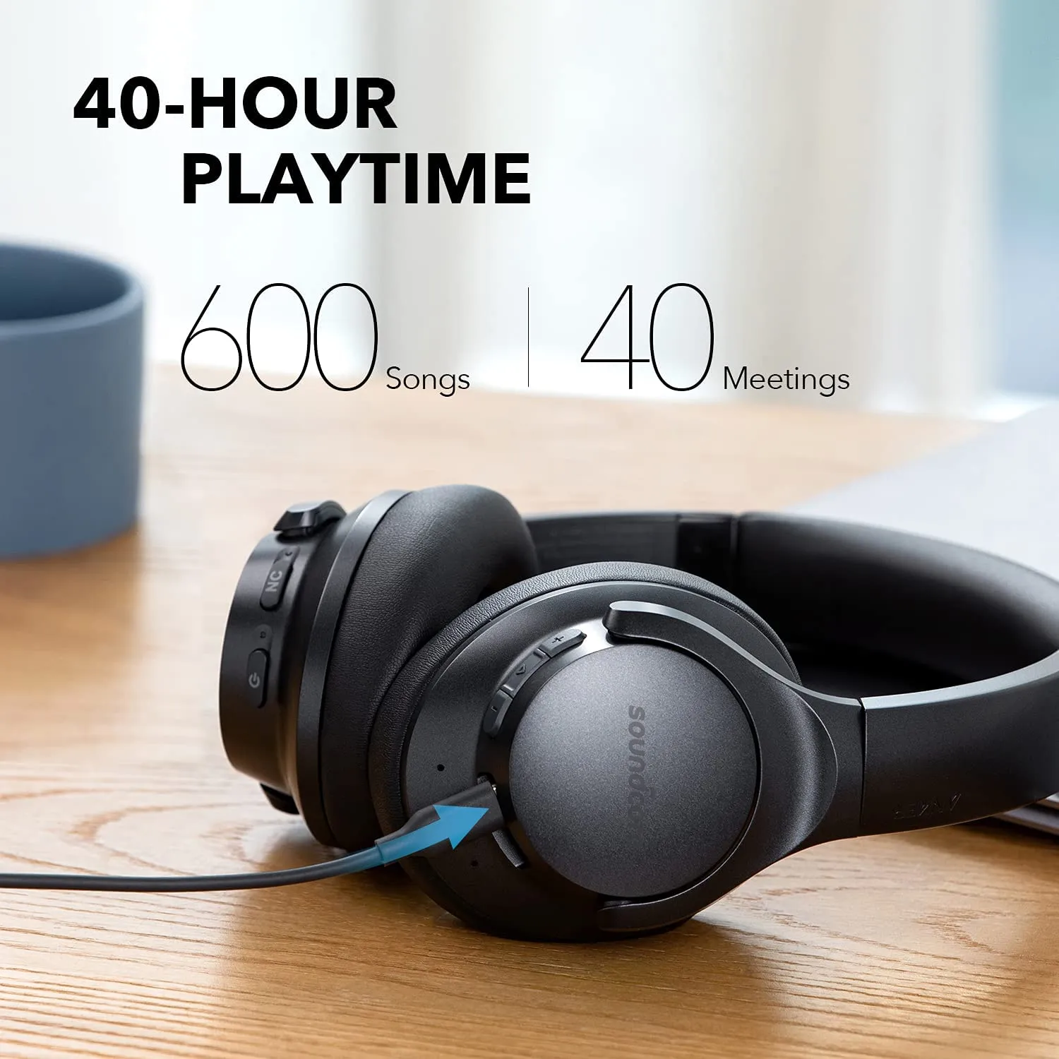 Anker Soundcore Life Q20  Active Noise Cancelling Headphones, 40H Playtime, Hi-Res Audio, Soundcore App, Connect to 2 Devices, Memory Foam Earcups