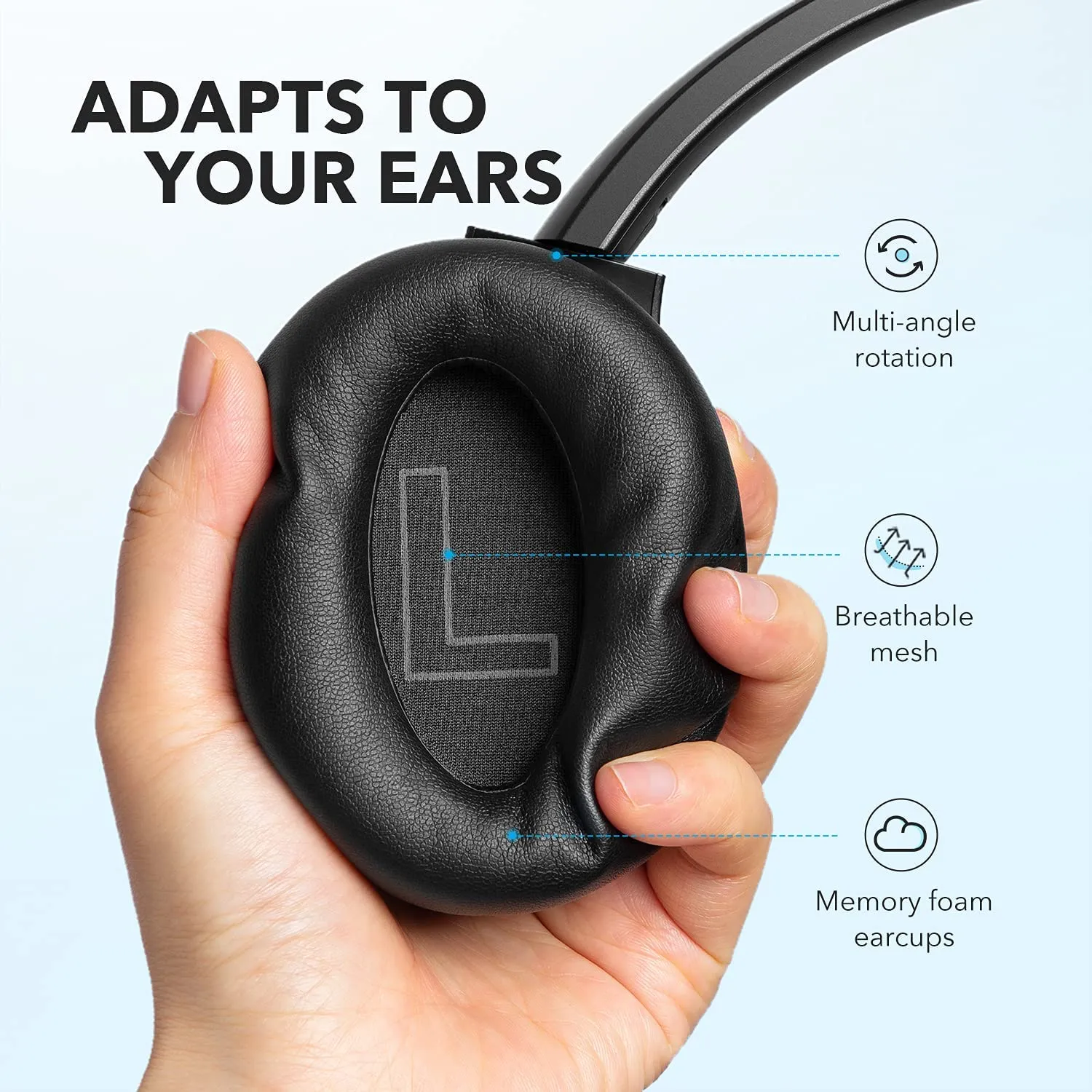 Anker Soundcore Life Q20  Active Noise Cancelling Headphones, 40H Playtime, Hi-Res Audio, Soundcore App, Connect to 2 Devices, Memory Foam Earcups