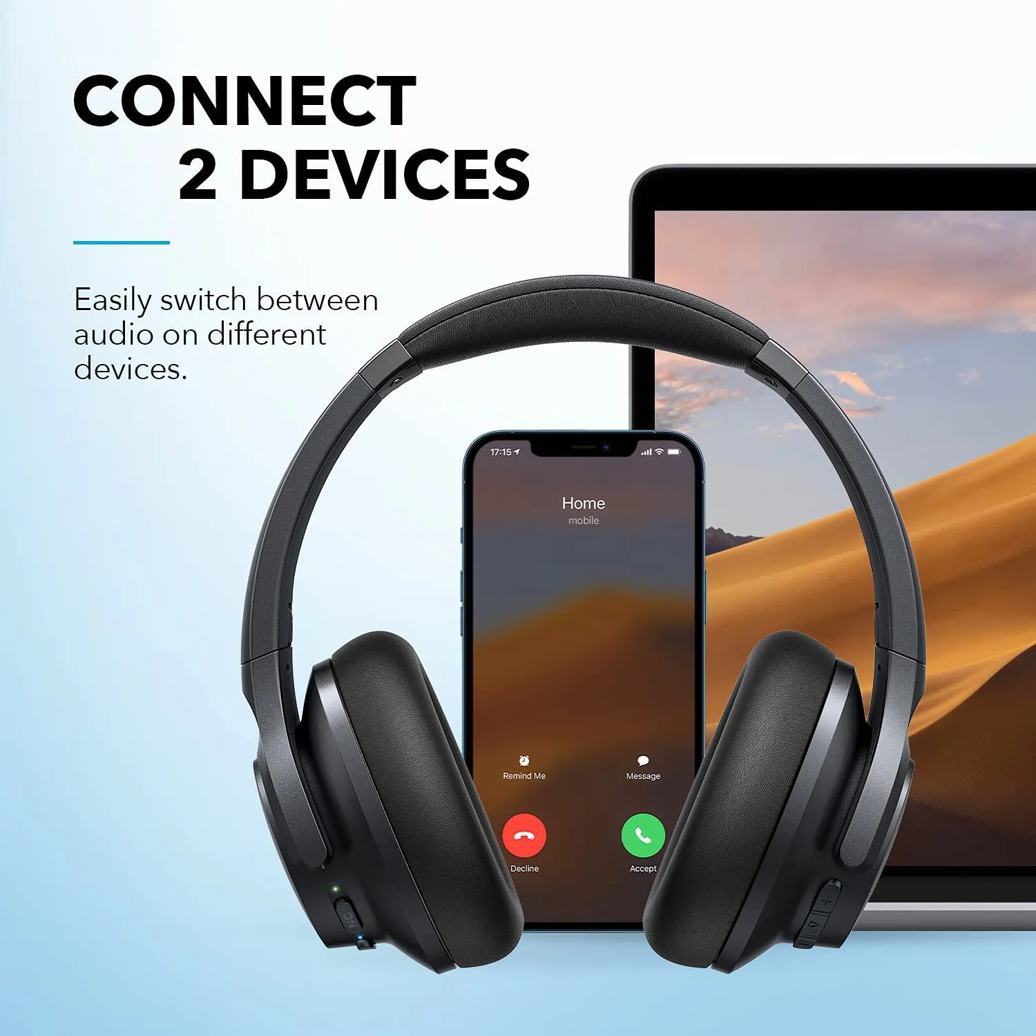 Anker Soundcore Life Q20  Active Noise Cancelling Headphones, 40H Playtime, Hi-Res Audio, Soundcore App, Connect to 2 Devices, Memory Foam Earcups