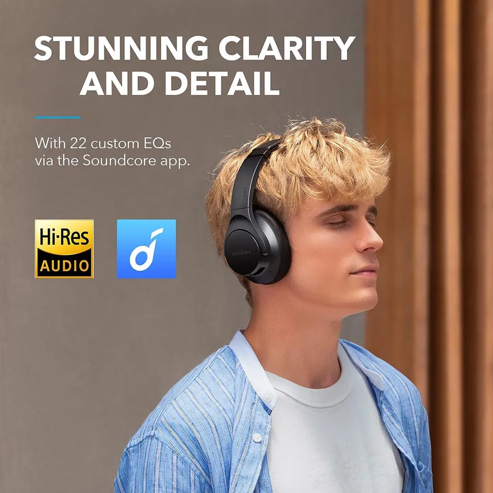 Anker Soundcore Life Q20  Active Noise Cancelling Headphones, 40H Playtime, Hi-Res Audio, Soundcore App, Connect to 2 Devices, Memory Foam Earcups