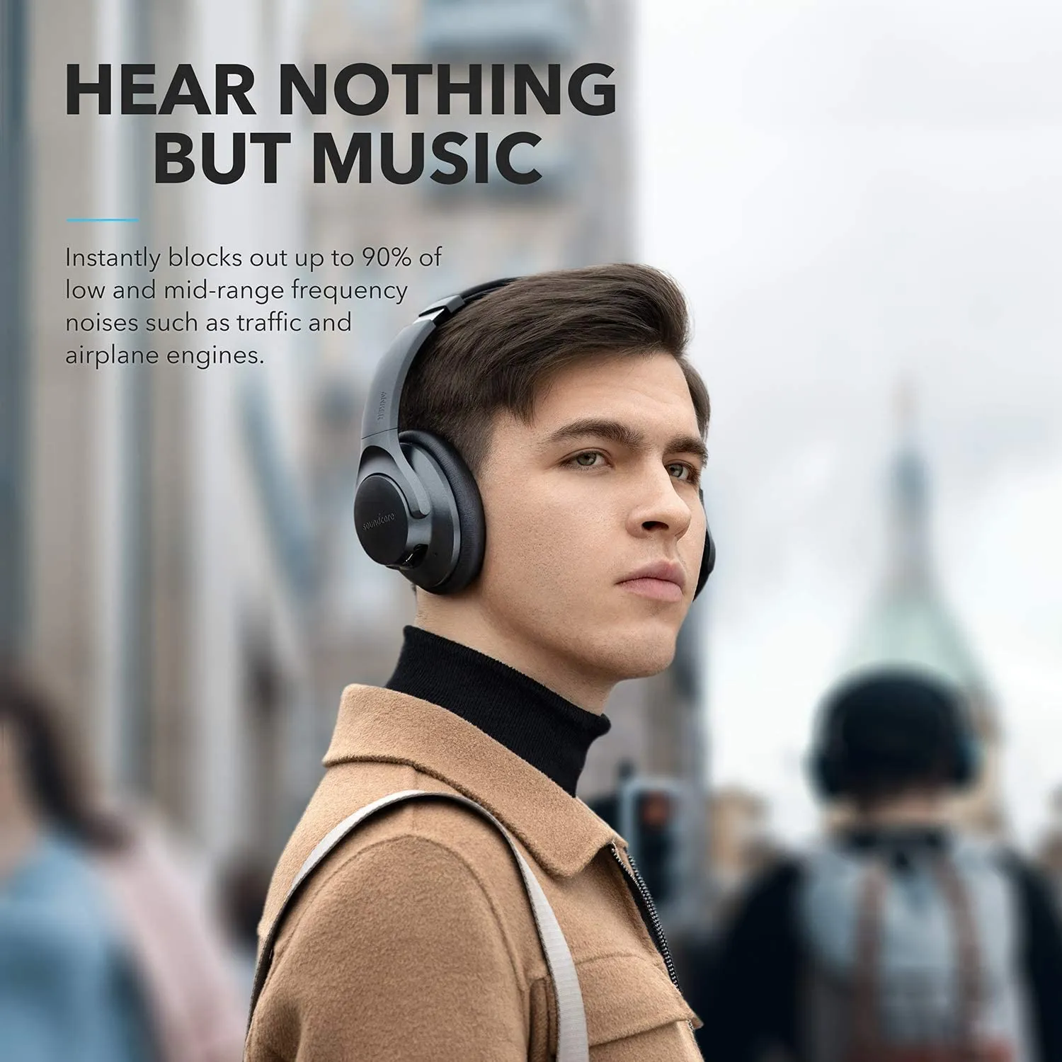 Anker Soundcore Life Q20 Hybrid Active Noise Cancelling Headphones, Wireless Over Ear Bluetooth Headphones, 40H Playtime, Hi-Res Audio, Deep Bass, Memory Foam Ear Cup (Black)