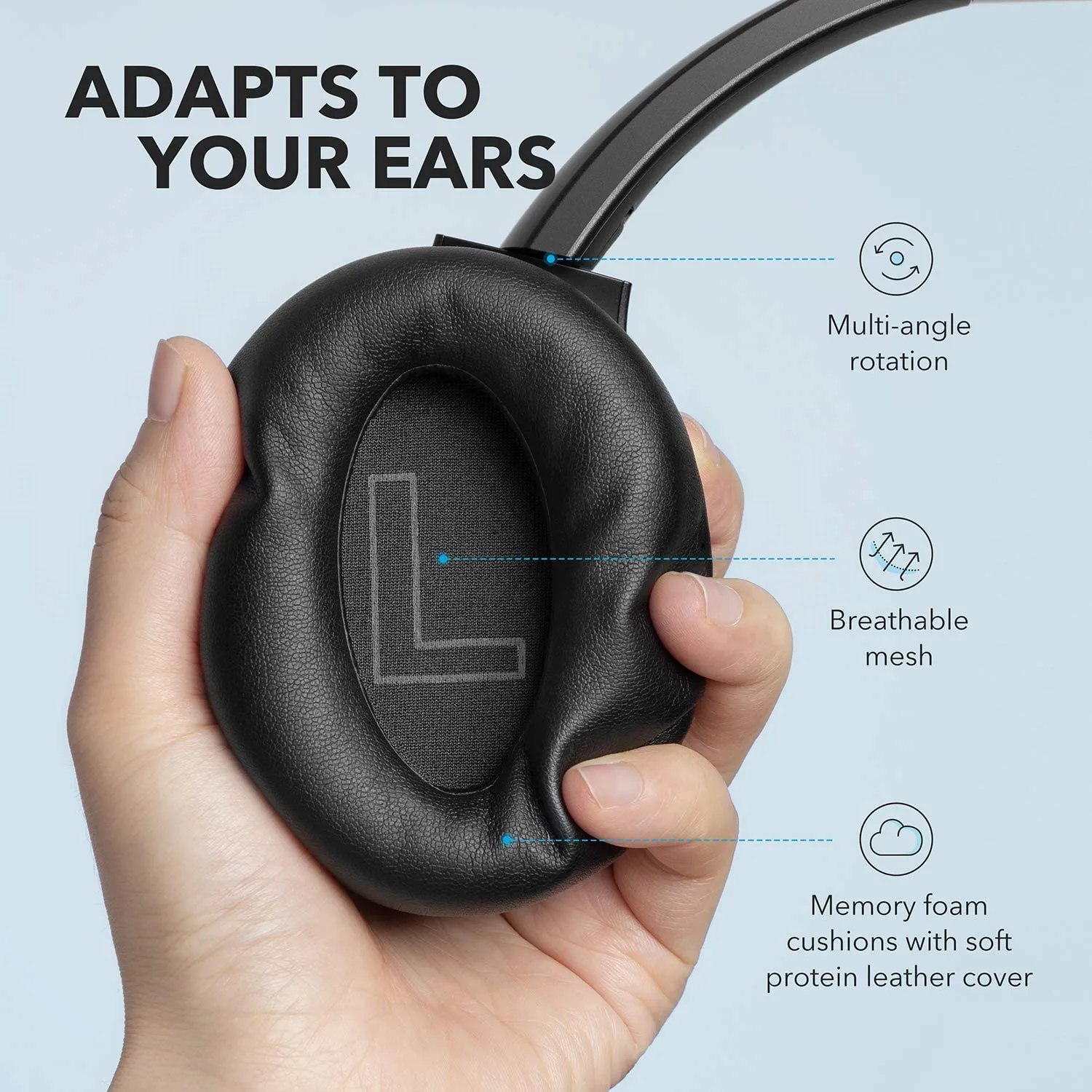 Anker Soundcore Life Q20 Hybrid Active Noise Cancelling Headphones, Wireless Over Ear Bluetooth Headphones, 40H Playtime, Hi-Res Audio, Deep Bass, Memory Foam Ear Cup (Black)