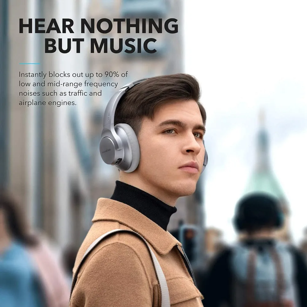 Anker Soundcore Life Q20 Hybrid Active Noise Cancelling Headphones, Wireless Over Ear Bluetooth Headphones, 40H Playtime, Hi-Res Audio, Deep Bass, Memory Foam Ear Cup (Silver)