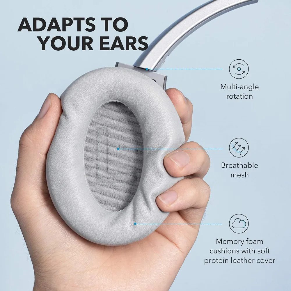 Anker Soundcore Life Q20 Hybrid Active Noise Cancelling Headphones, Wireless Over Ear Bluetooth Headphones, 40H Playtime, Hi-Res Audio, Deep Bass, Memory Foam Ear Cup (Silver)