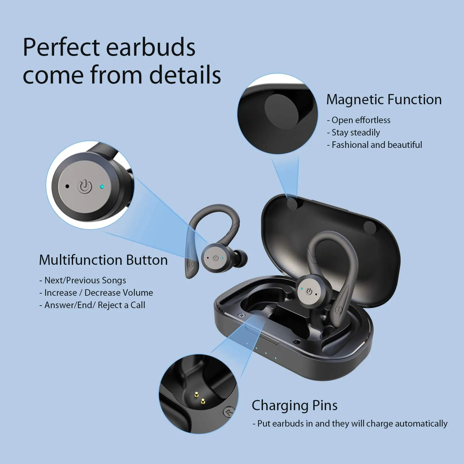 APEKX Bluetooth Headphones True Wireless Earbuds with Charging Case