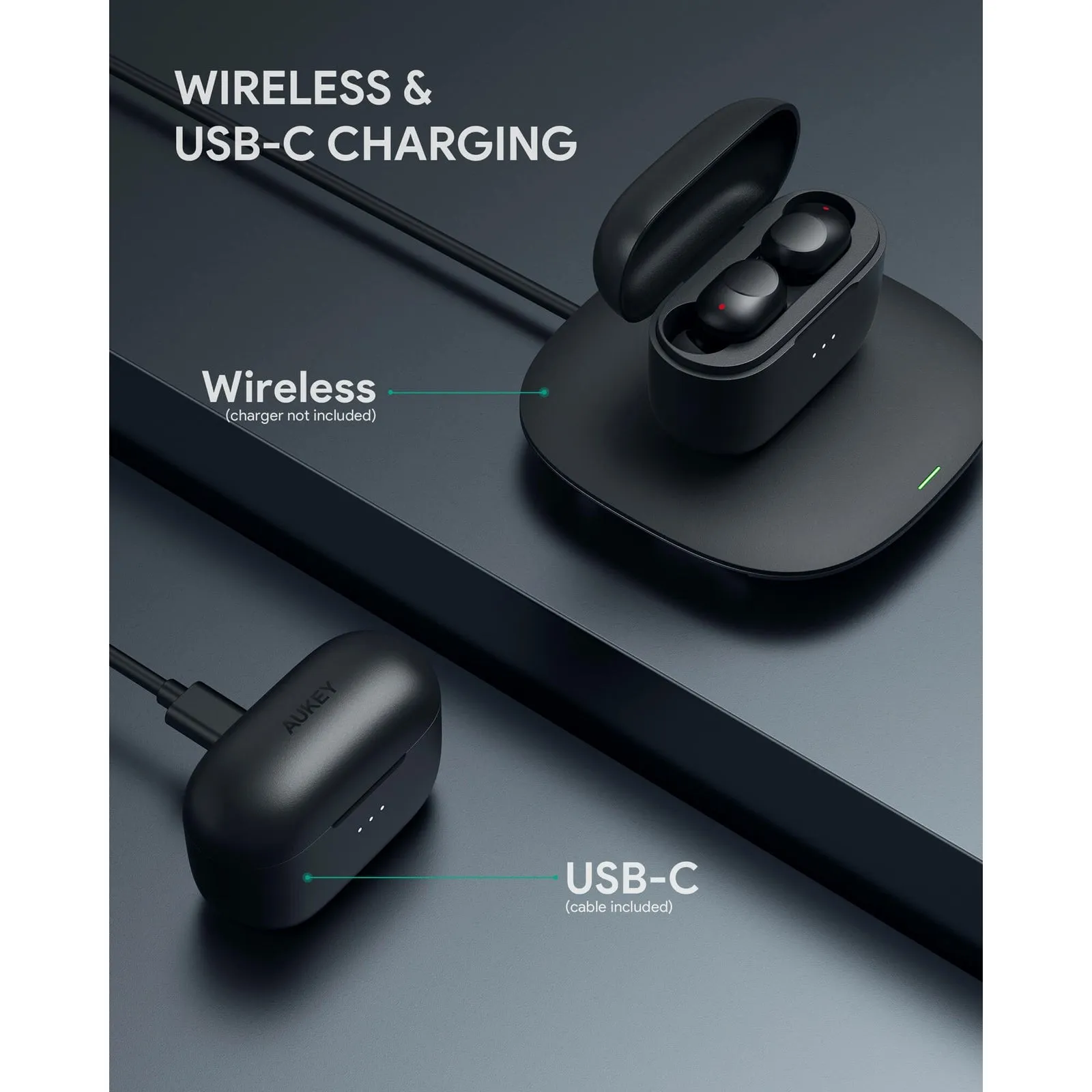 AUKEY EP-T31 True Wireless Earbuds 7mm Titanium Drivers, Low Latency, IPX5, 30H Playtime, Wireless Charging