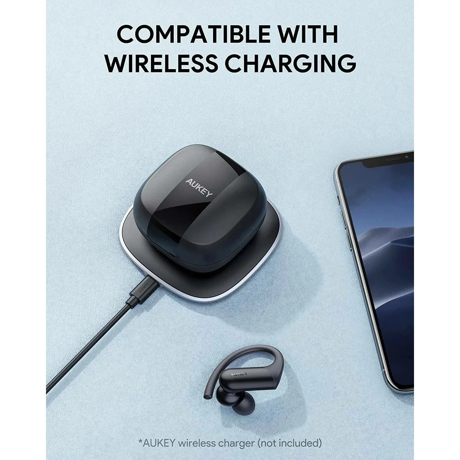 AUKEY EP-T32 Wireless Charging Earbuds Elevation Over-Ear IPX8 with CVC 8.0  Black