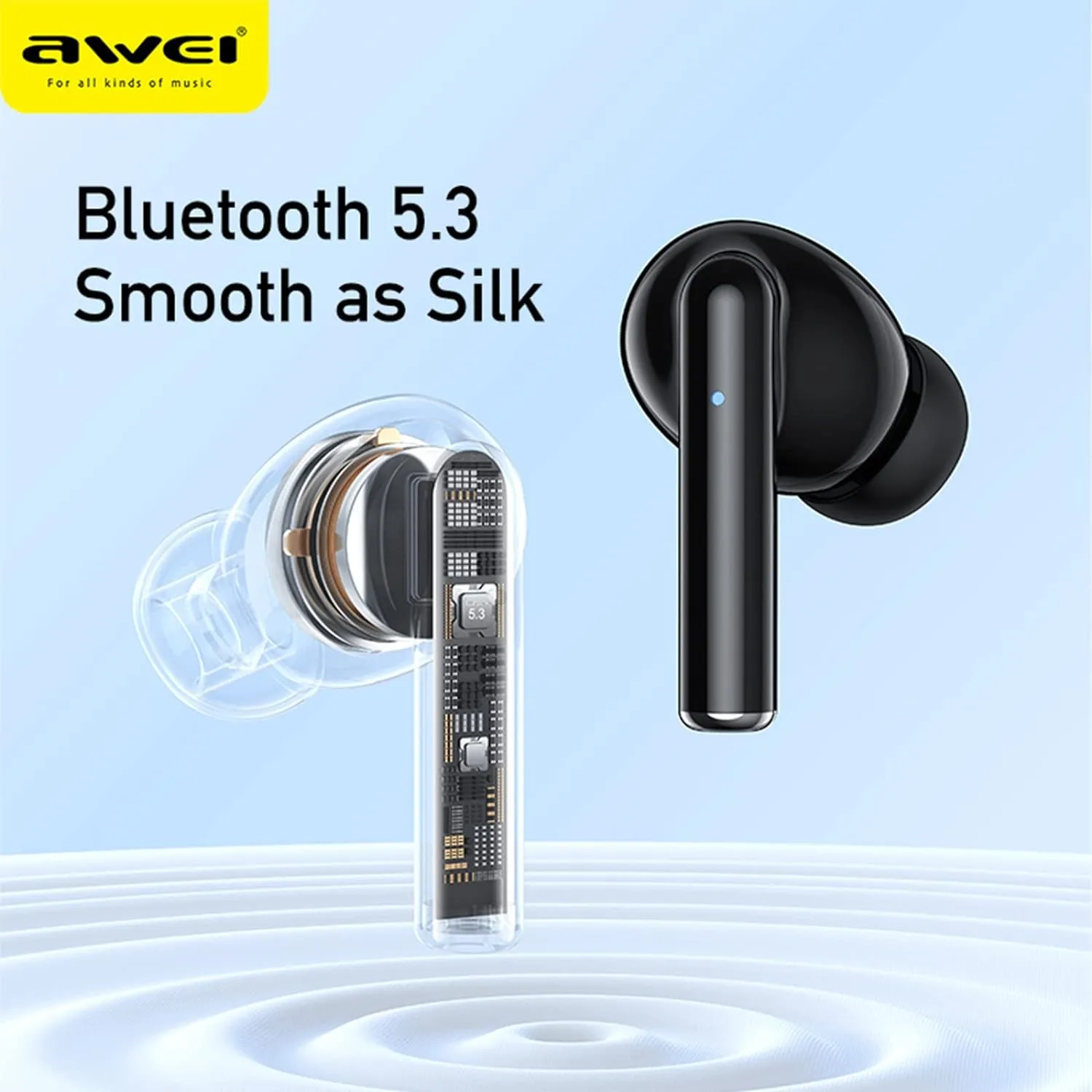 AWEI Wireless Bluetooth Earbuds And Gaming Earbuds with Microphone - Black