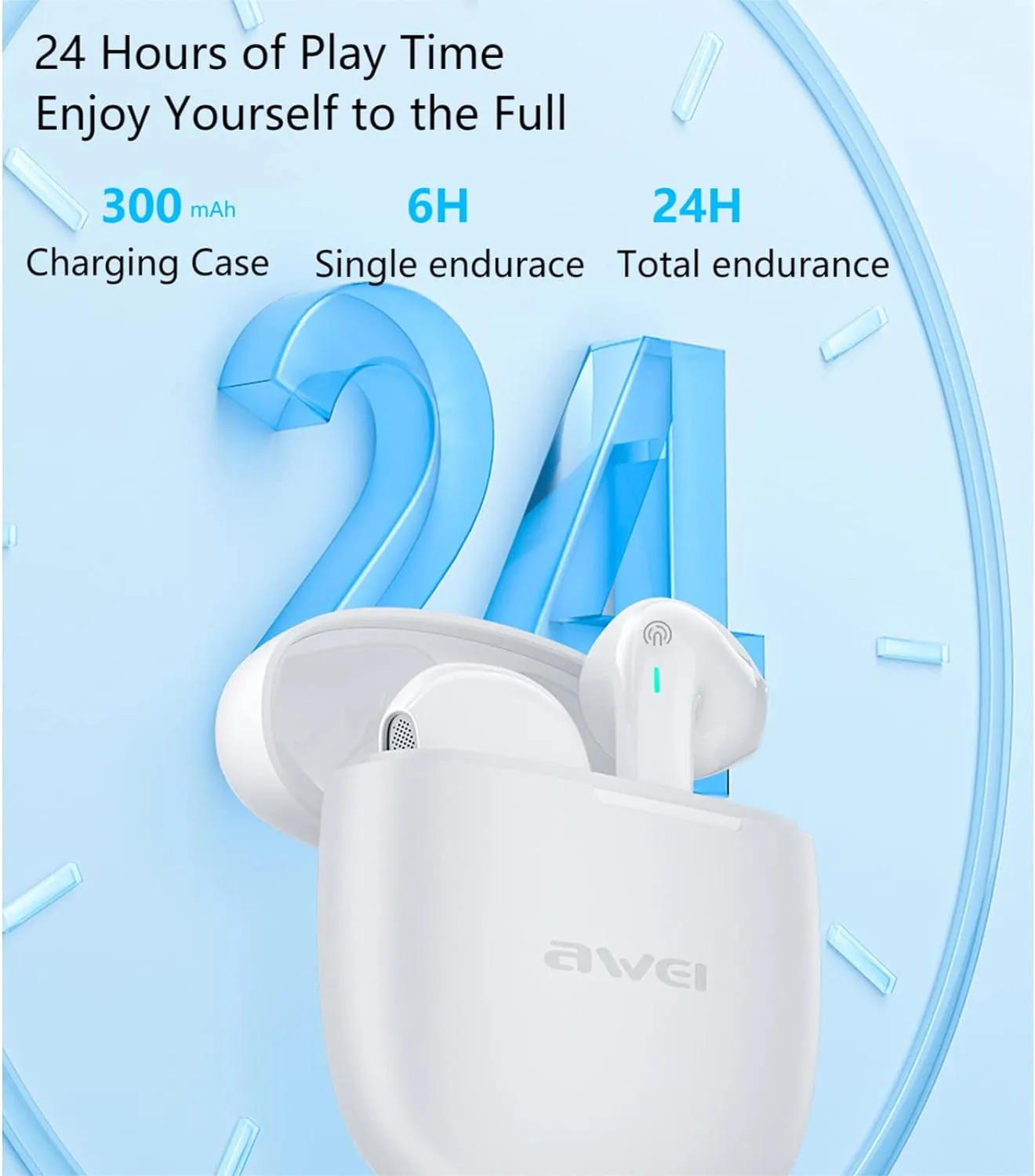 AWEI Wireless Earbuds / Bluetooth 5.3/ Stereo In-Ear Earphones with Microphone - Black