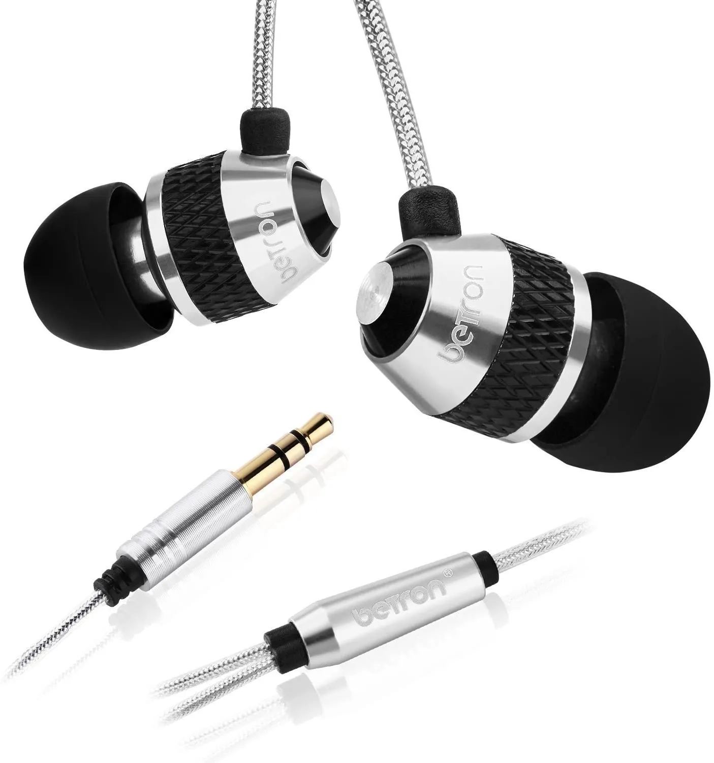 Betron B25 Earphones, Noise Isolating In-Ear Wired Headphones with Strong Bass, Tangle-Free Cord, Lightweight