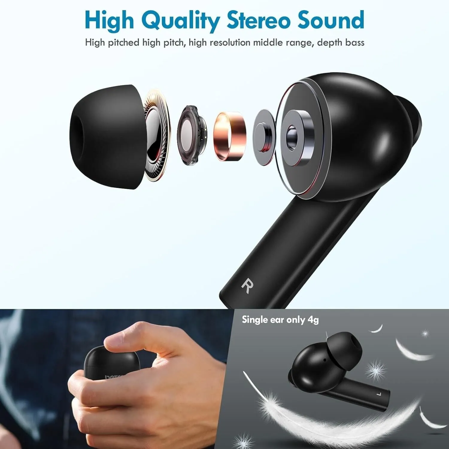 Betron Bluetooth Headphones True Wireless Earbuds Compatible with iPhone Samsung