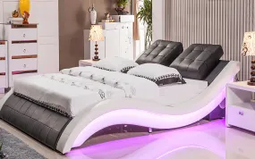 Bianca Curved Modern Leather Platform Smart Bed With LED Light