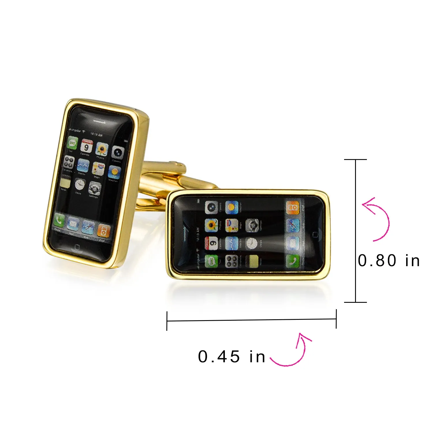 Black Cell Smart Phone Texting Cufflinks Gold Plated Stainless Steel