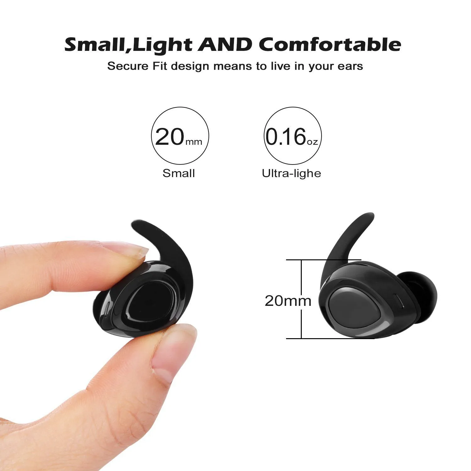 Black Mini Wireless Bluetooth Twins Earbuds Mic True Bass Stereo In-Ear TWS Earphones