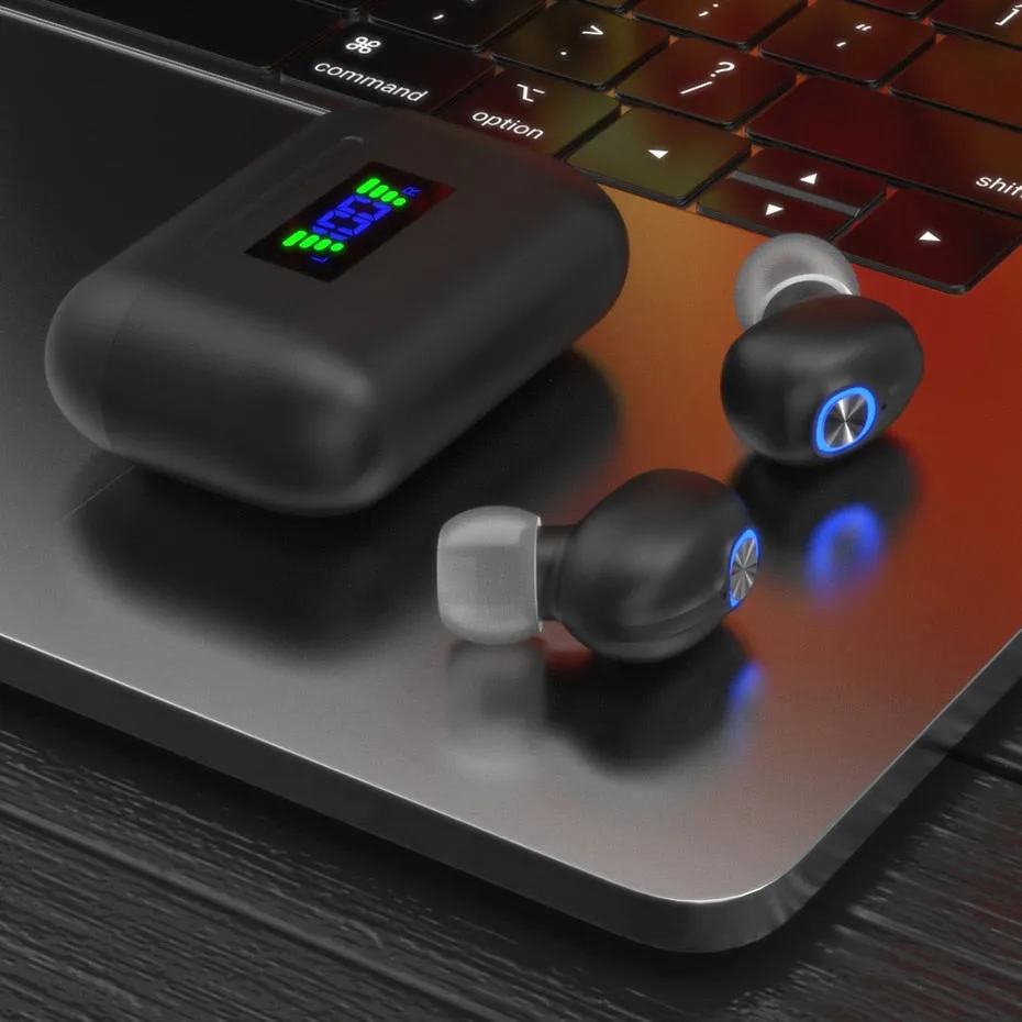 Bluetooth Earphones Wireless LED Power Display Noise Cancelling Waterproof in Ear with Charging Box