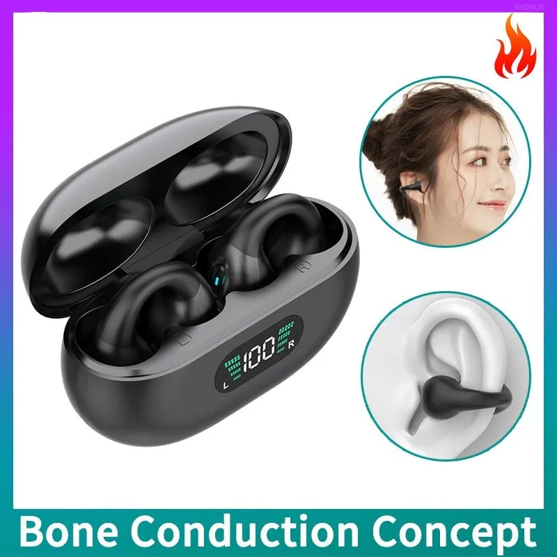 Bone Conduction Concept TWS Wireless Headphones Bluetooth 5.3 Earphones Earclip Touch Control Earbuds Sports HIFI Bass Headsets