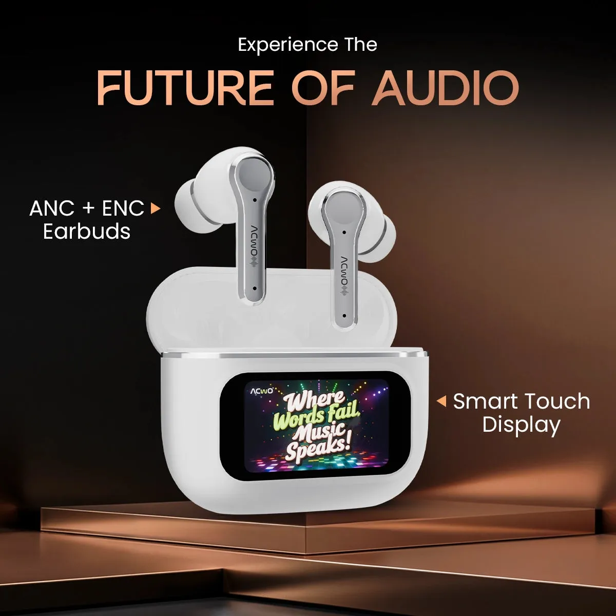 DwOTS Touch : Smart Touch Screen Display Black TWS Earbuds