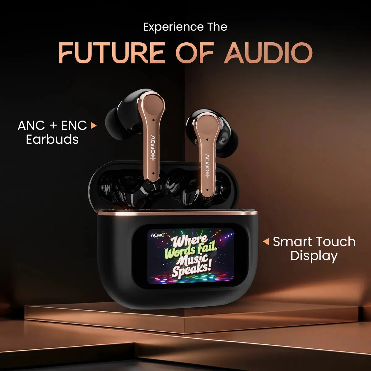 DwOTS Touch : Smart Touch Screen Display Black TWS Earbuds