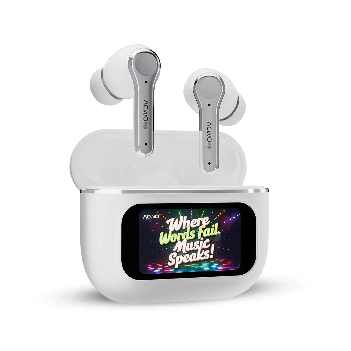 DwOTS Touch : Smart Touch Screen Display White TWS Earbuds