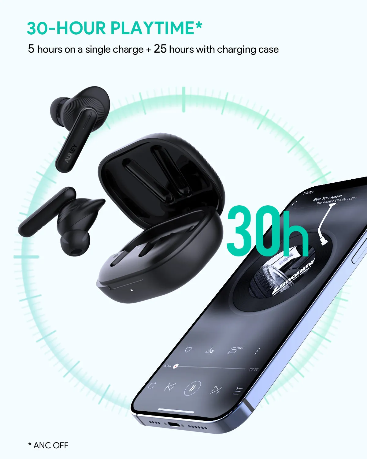 EP-N8 True Wireless Earbuds 30H, 3-mic, IPX7 Water Resistant, Bluetooth 5.2, Wireless Charging