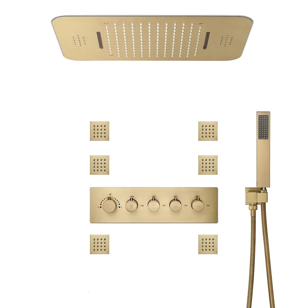 FAVOR | 23" Ceiling Mounted  Complete Thermostatic LED Music Shower System 6 Body Jets