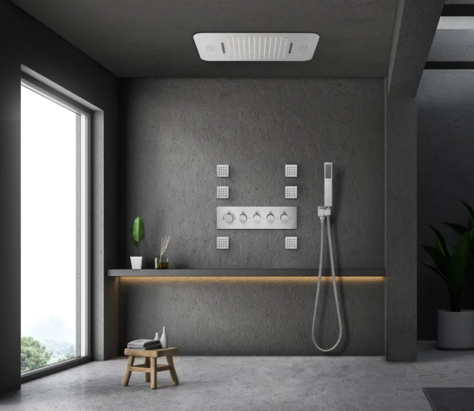 FAVOR | 23" Ceiling Mounted  Complete Thermostatic LED Music Shower System 6 Body Jets