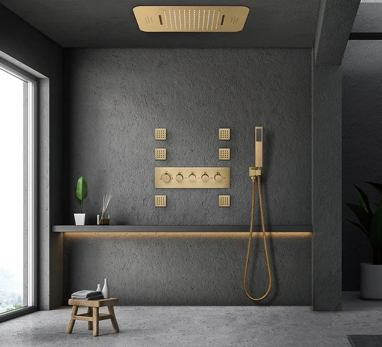 FAVOR | 23" Ceiling Mounted  Complete Thermostatic LED Music Shower System 6 Body Jets