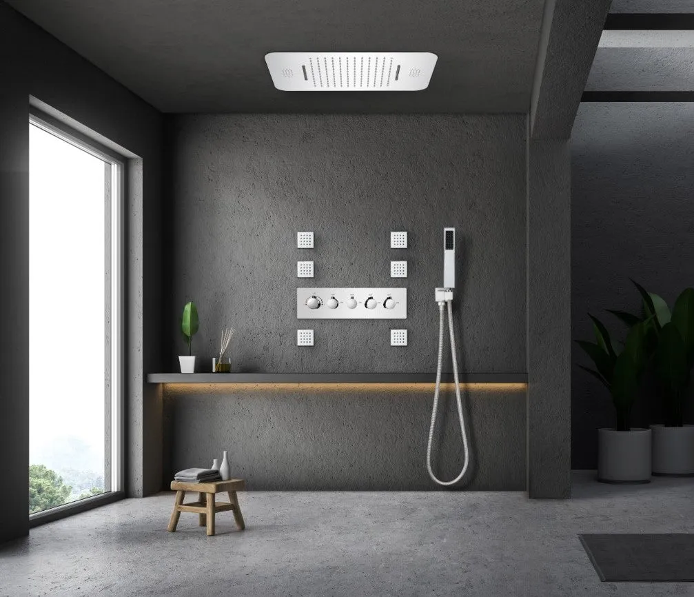 FAVOR | 23" Ceiling Mounted  Complete Thermostatic LED Music Shower System 6 Body Jets