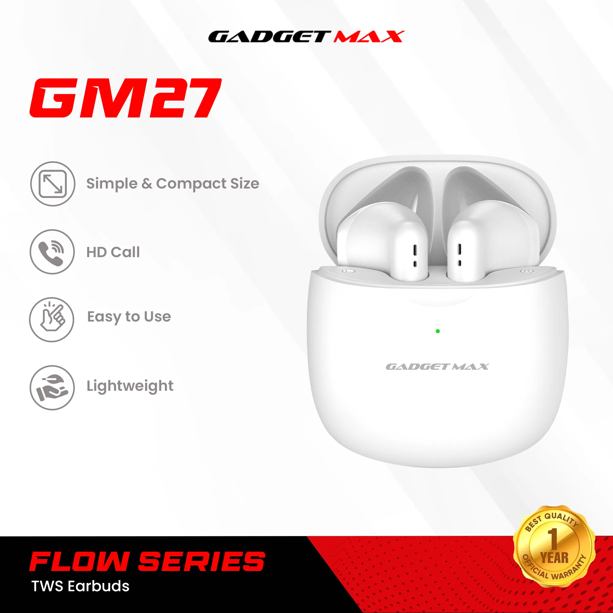 GADGET MAX GM27 Flow Series Bluetooth True Wireless TWS Earbuds - White