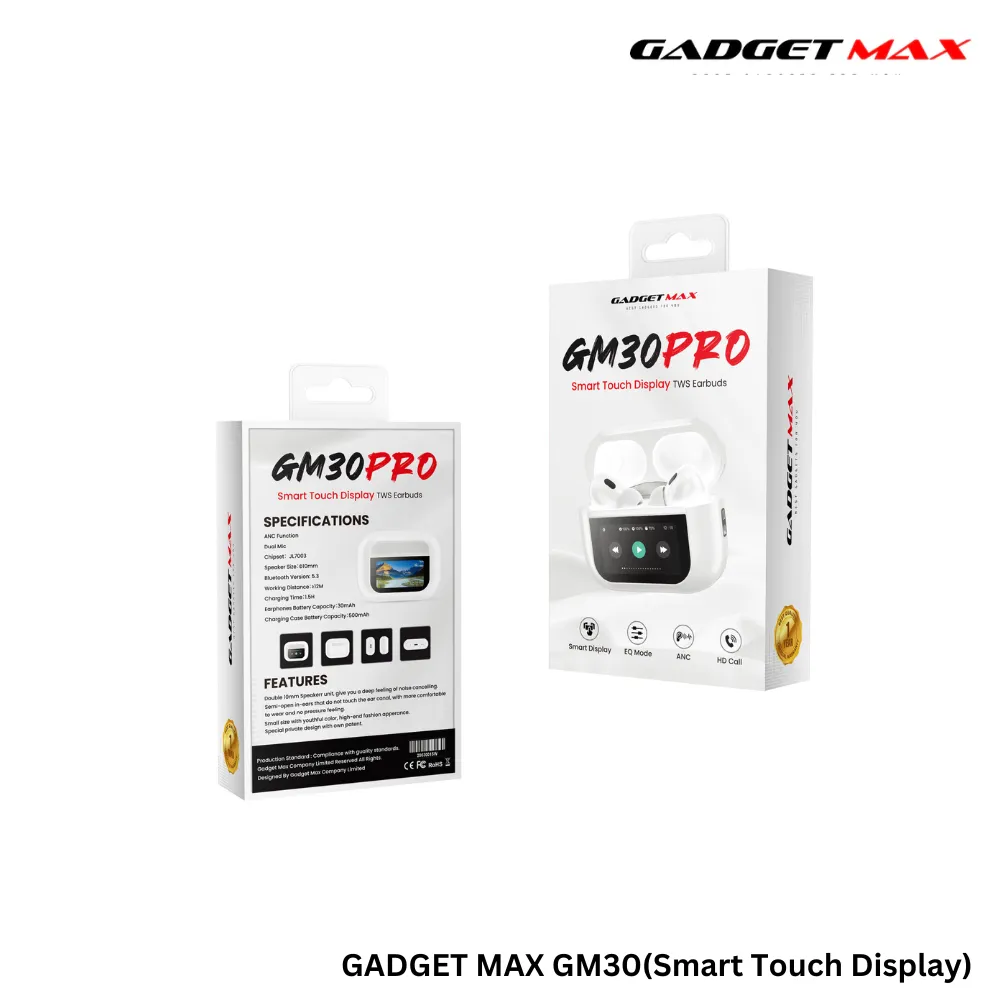 GADGET MAX GM30 Pro Smart Touch Display TWS Wireless True Wireless TWS Earbuds - White