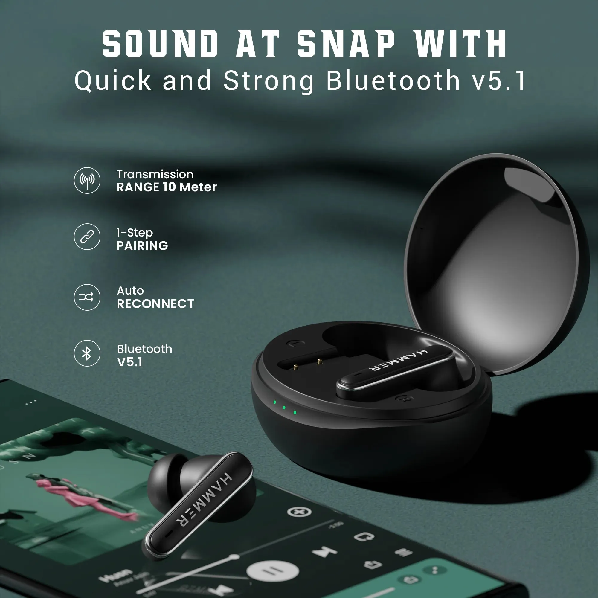 Hammer Airflow Lit TWS Earbuds with Bluetooth 5.1 and Smart Touch Control