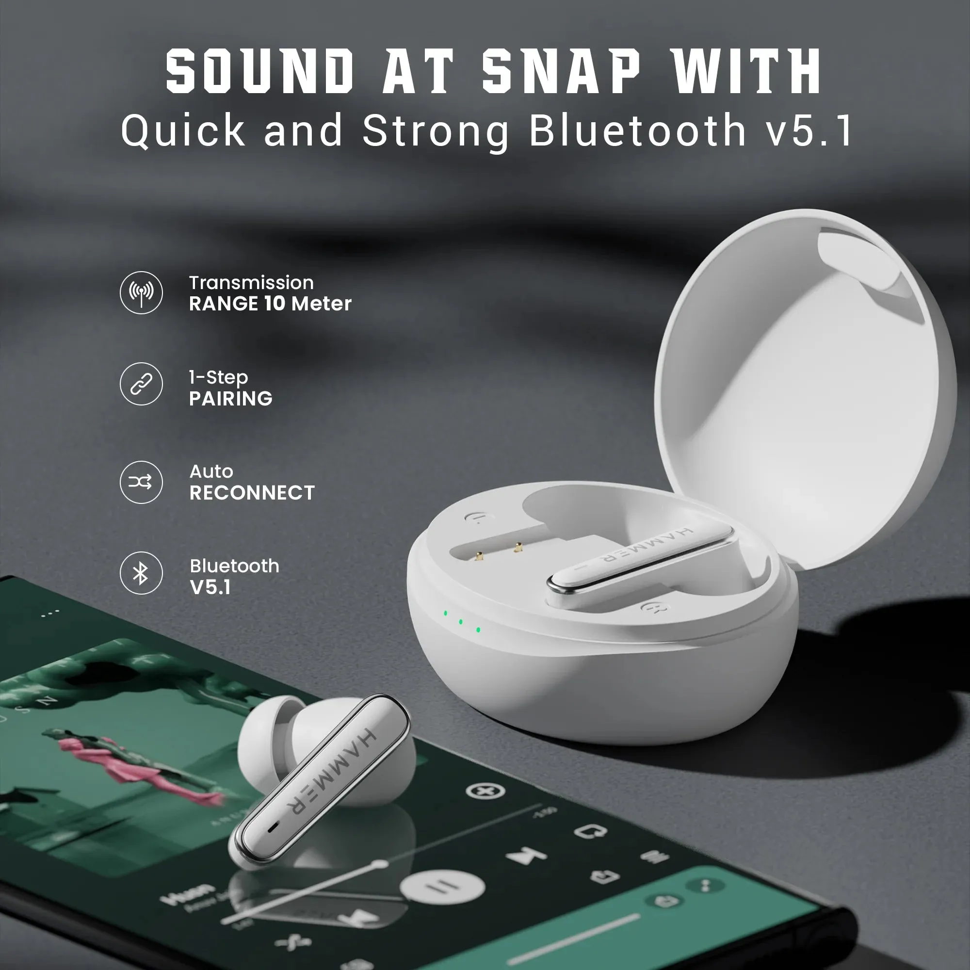 Hammer Airflow Lit TWS Earbuds with Bluetooth 5.1 and Smart Touch Control