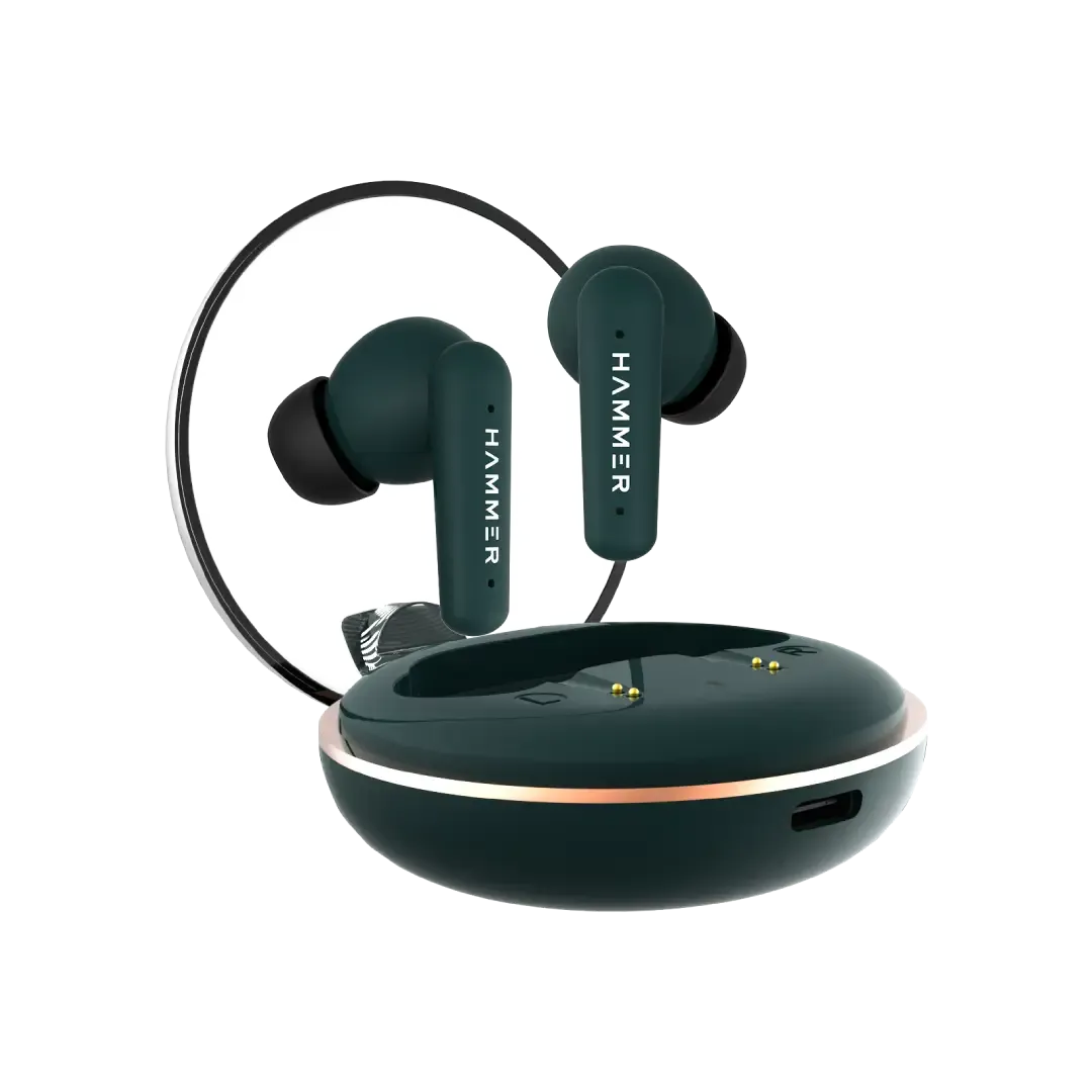 Hammer Airflow Plus TWS Earbuds with Bluetooth 5.1 and Smart Touch Control (Emerald Green)