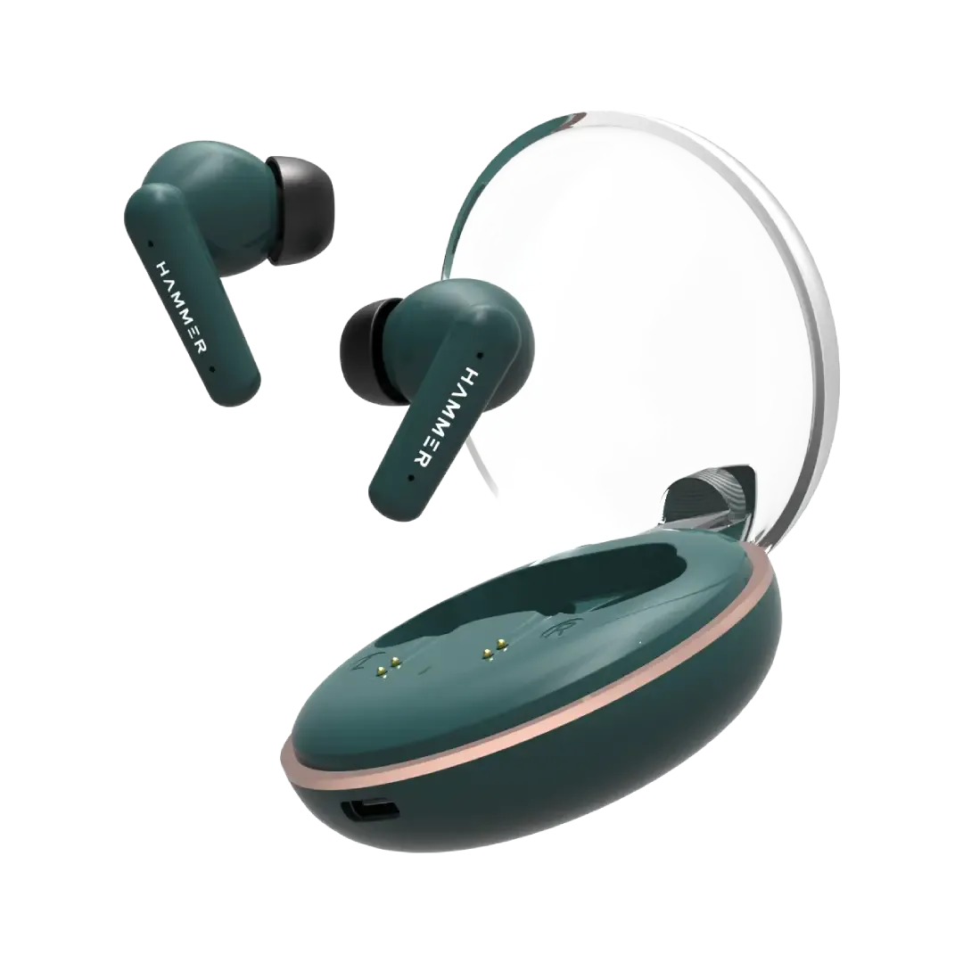 Hammer Airflow Plus TWS Earbuds with Bluetooth 5.1 and Smart Touch Control (Emerald Green)