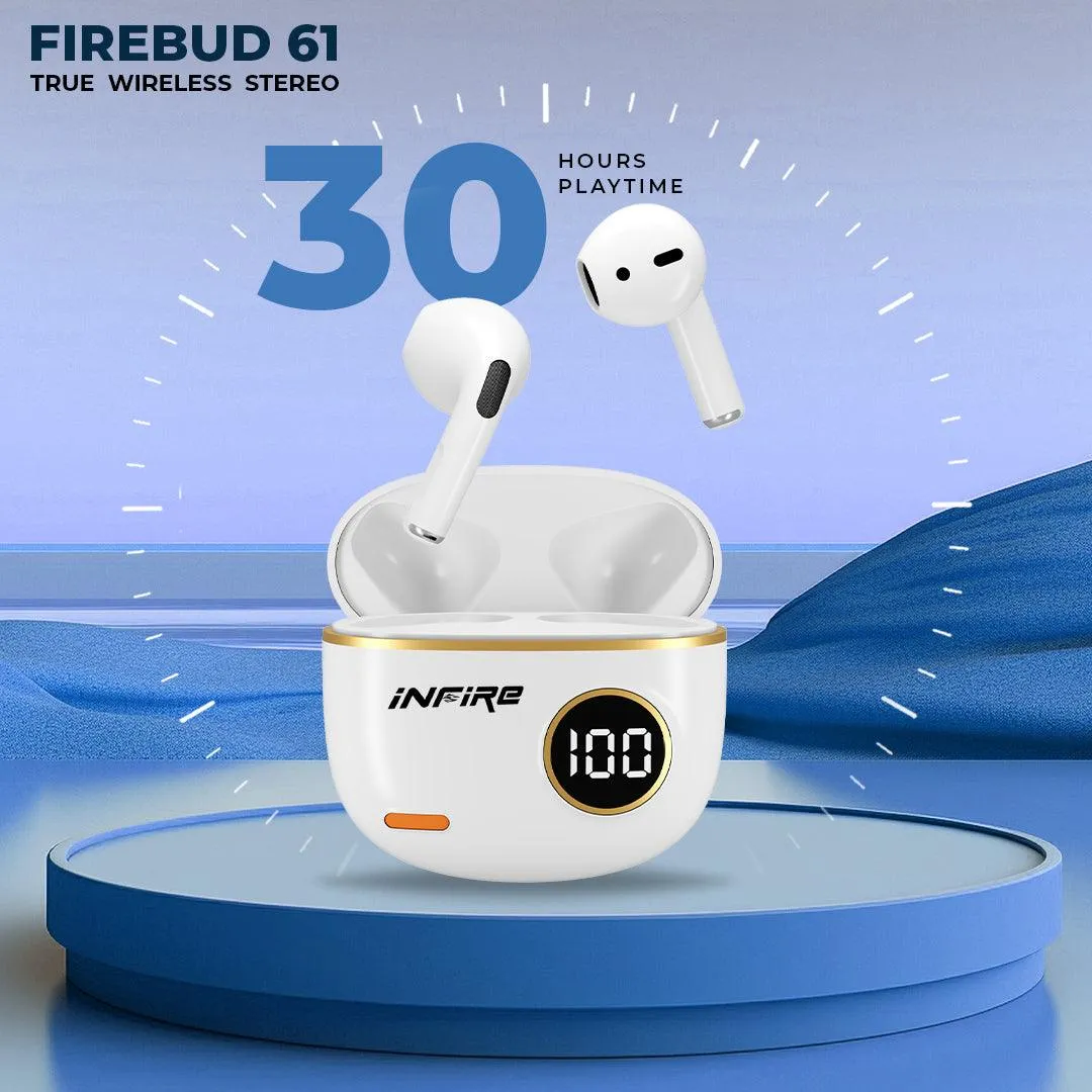 iNFiRe FireBud 61 True Wireless EarBuds upto 30 Hours PlayTime ,Led Display ,5.3 BT Version , IPX 4 , 13mm Driver