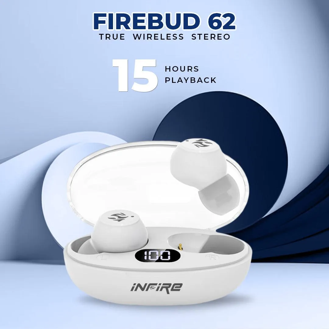 iNFiRe FireBud 62 True Wireless EarBuds upto 15 Hours PlayTime ,Led Display ,5.3 BT Version , IPX 5