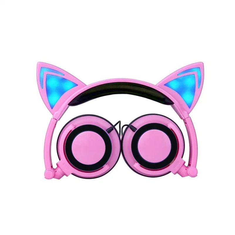 Lovely Cat Ear Headphones Foldable Wired Over Ear Glowing HeadPhones