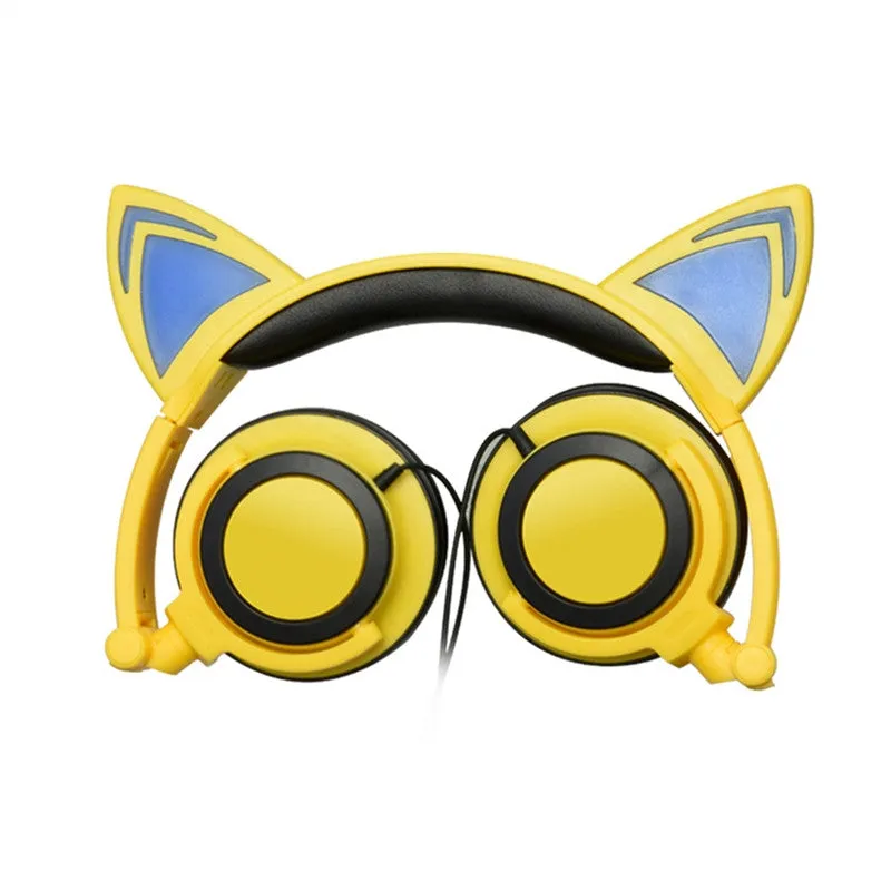 Lovely Cat Ear Headphones Foldable Wired Over Ear Glowing HeadPhones