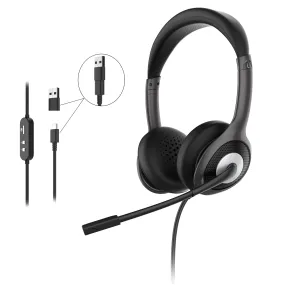 m360 Connect USB Stereo Headset with Boom Mic - Noise Reduction Microphone- Protein Leather Ear Cushions - In-Line Volume Controls - Mute button - Black - HS5600SU