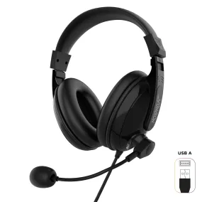 m360 Deluxe Multimedia Stereo USB Headset - Adjustable Microphone - Lightweight Comfortable Design - Soft Eco Leather Ear Cushions - Over Ear - Black - HS3500SU