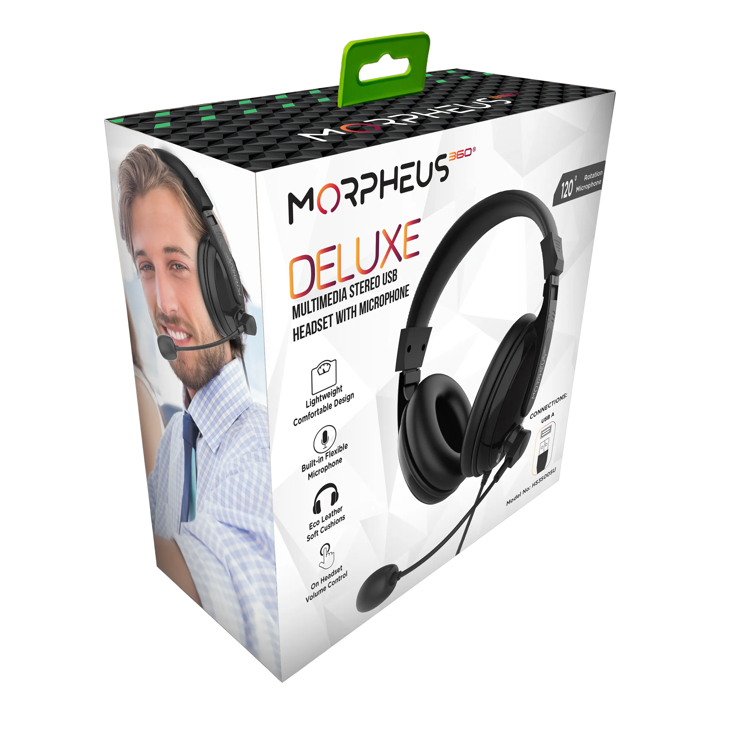 m360 Deluxe Multimedia Stereo USB Headset - Adjustable Microphone - Lightweight Comfortable Design - Soft Eco Leather Ear Cushions - Over Ear - Black - HS3500SU